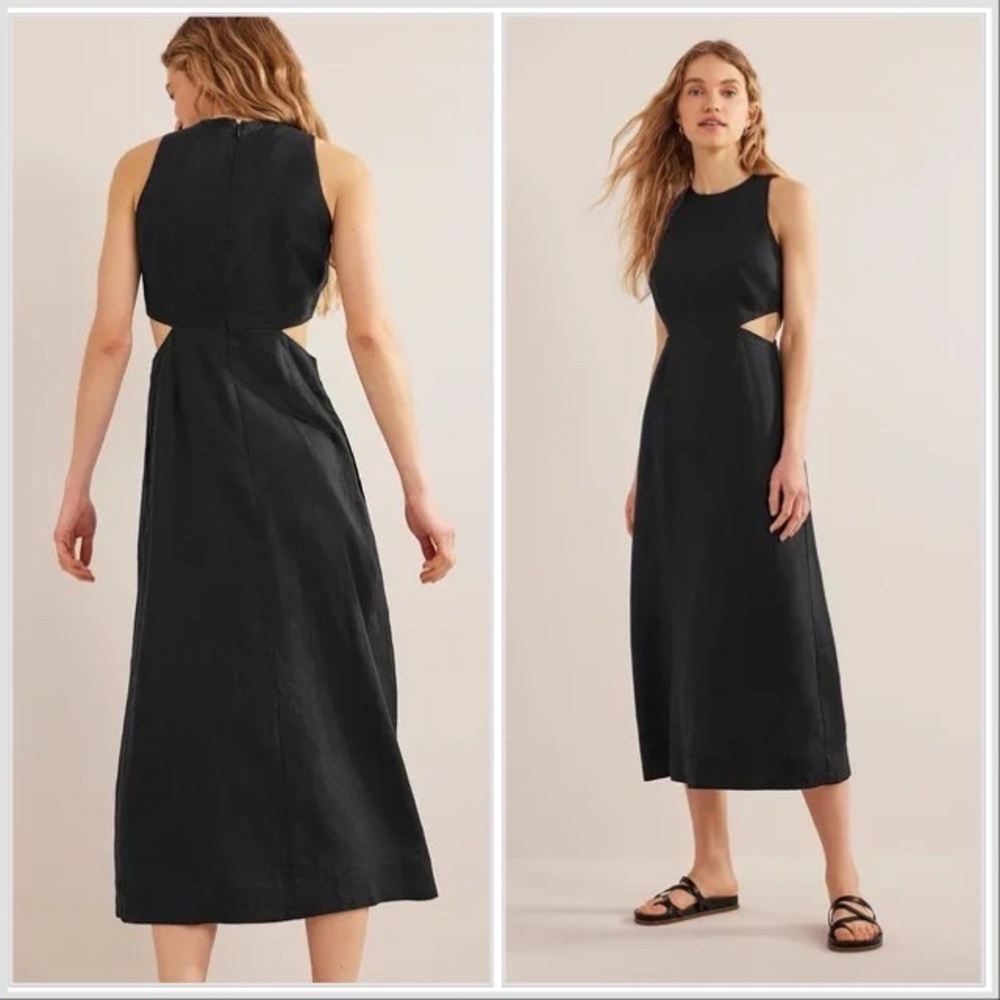 Boden Black Cut Out Linen Midi Dress